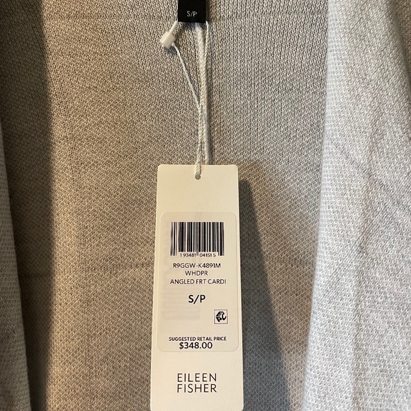 Eileen Fisher Windowpane Graphic Angled Front Organic Cotton Silk Cardigan - Picture 3 of 5